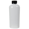 8 oz. White PET Cosmo Oval Bottle with 24/400 Black Polypropylene Ribbed Child-Resistant Cap (CRC) with F217 Liner