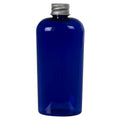 4 oz. Cobalt Blue PET Cosmo Oval Bottle with 20/410 Brushed Silver Aluminum Cap with Foam Liner