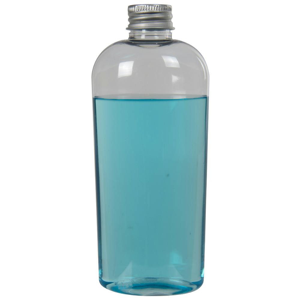 8 oz. Clear PET High Clarity Cosmo Oval Bottle with 24/410 Brushed Silver Aluminum Cap with Foam Liner