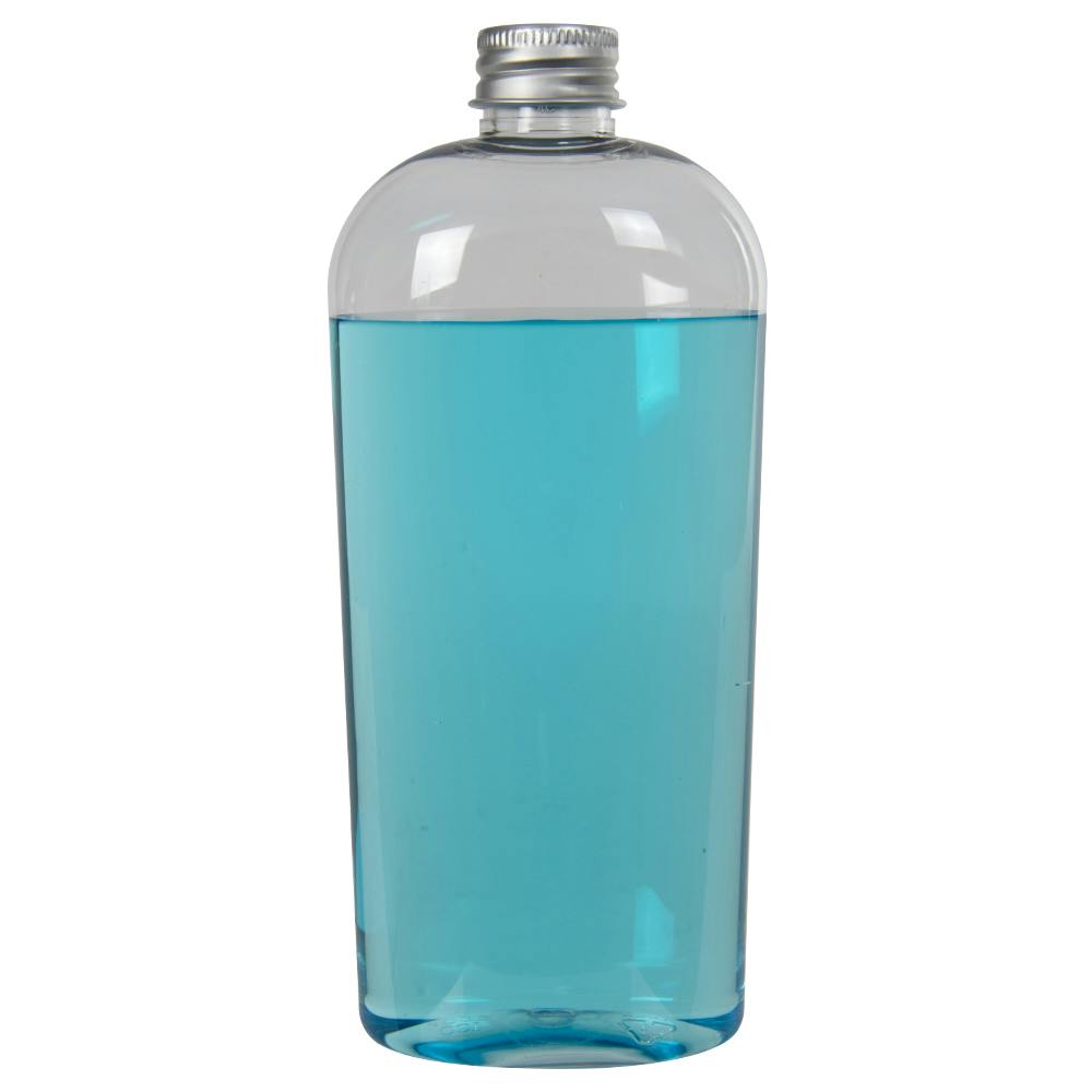 12 oz. Clear PET High Clarity Cosmo Oval Bottle with 24/410 Brushed Silver Aluminum Cap with Foam Liner