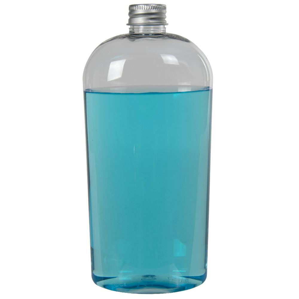 16 oz. Clear PET High Clarity Cosmo Oval Bottle with 24/410 Brushed Silver Aluminum Cap with Foam Liner