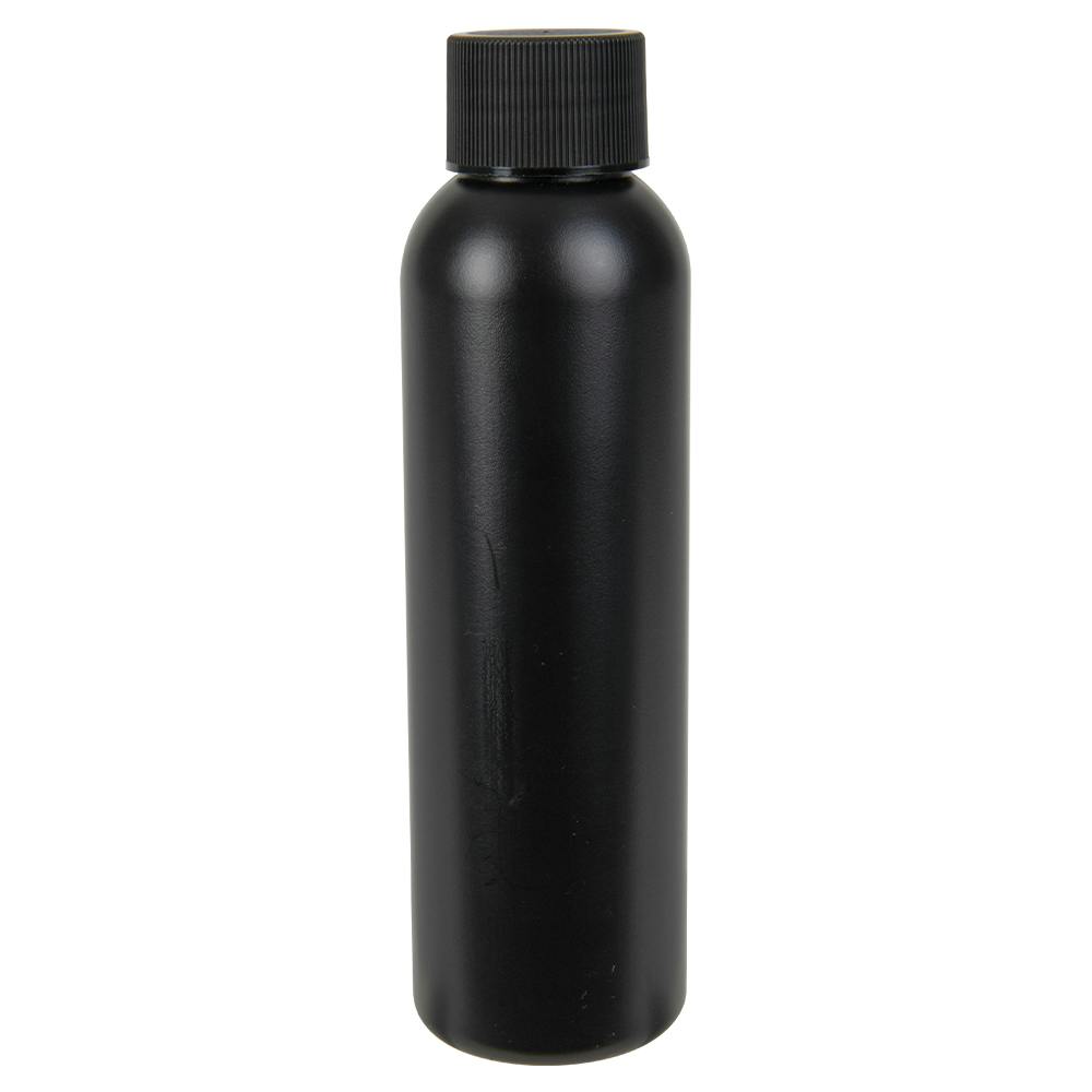 4 oz. Black HDPE Cosmo Bottle with 24/410 Black Ribbed Cap with F217 Liner