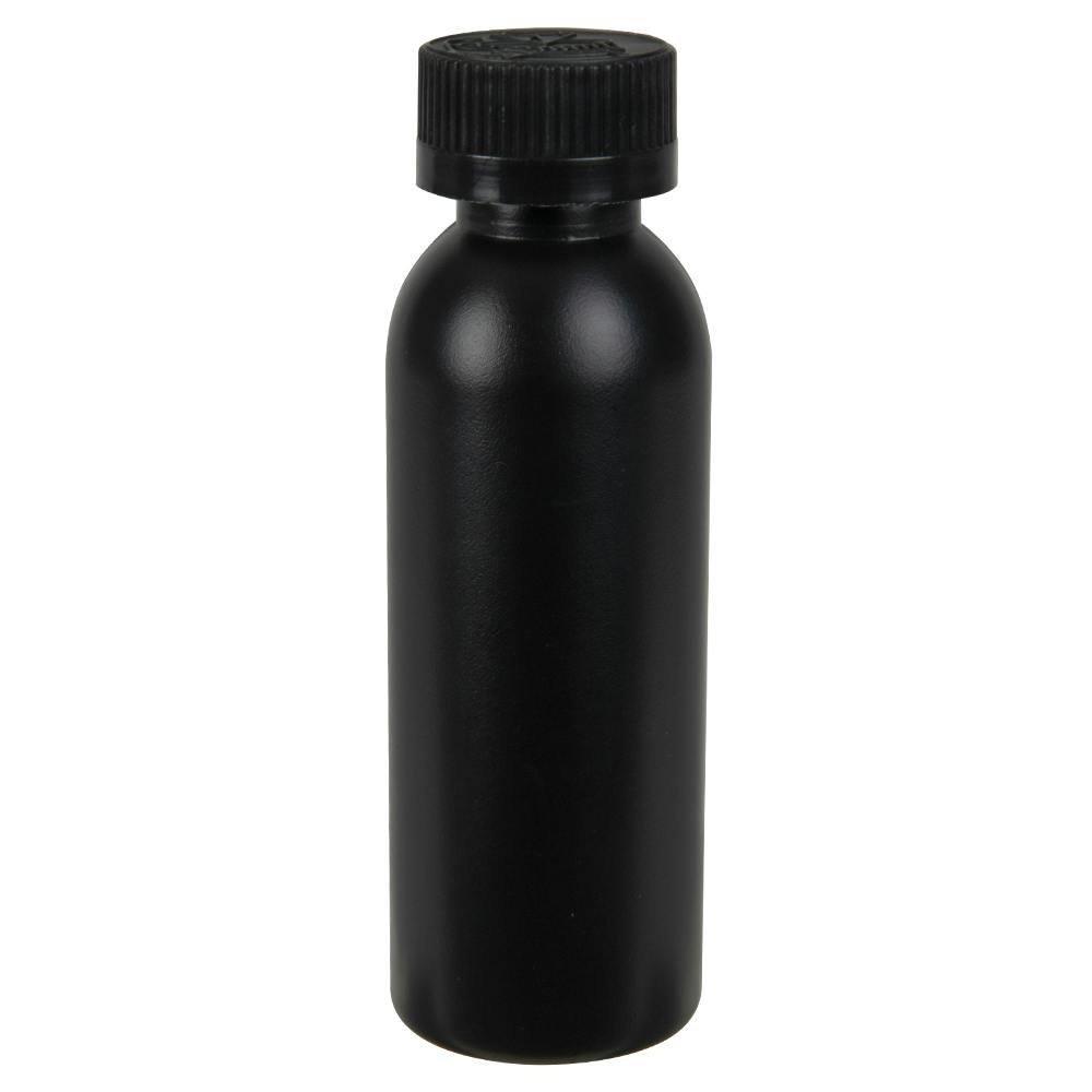 2 oz. Black HDPE Cosmo Bottle with 20/400 Black Ribbed Child-Resistant Cap (CRC) with F217 Liner