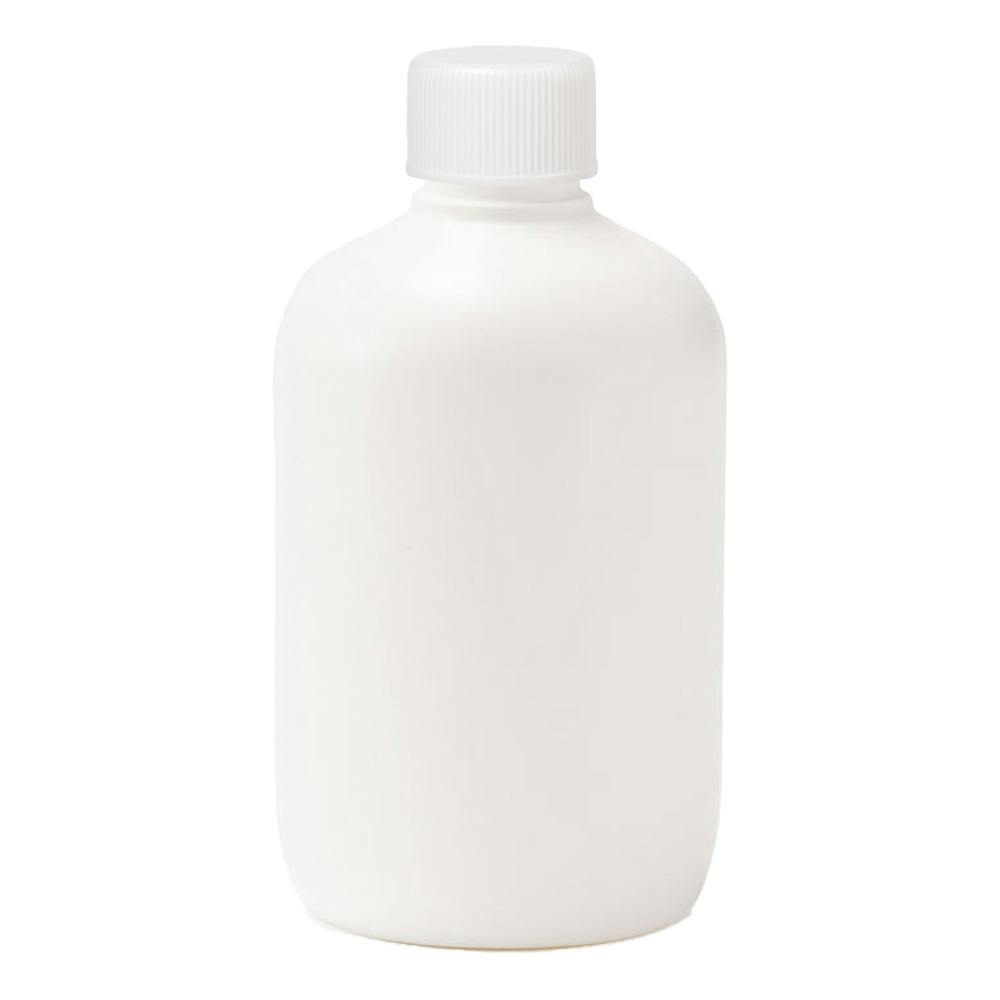 11 oz. White HDPE Stubby Boston Round Bottle with 24/410 White Ribbed Cap with F217 Liner