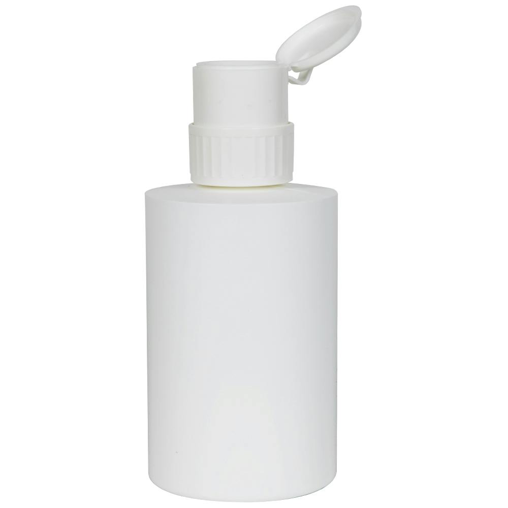 17 oz. White HDPE Squat Cylindrical Straight Bottom Bottle with 24/410 White Ribbed Lock-Up Well-Style Pump