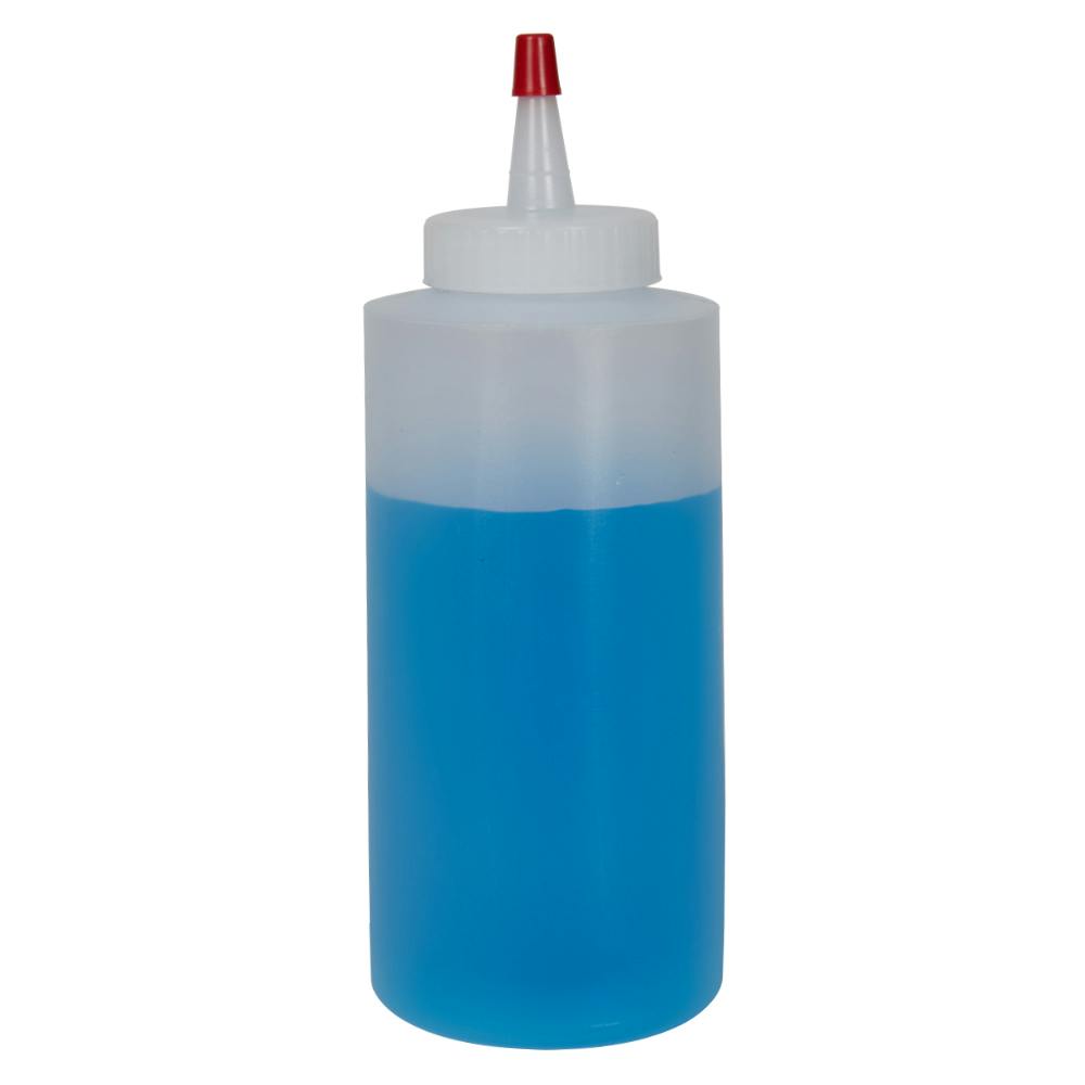 12 oz. Natural LDPE Squat Wide Mouth Cylindrical Bottle with 38/400 Natural Yorker Dispensing Cap with Regular Red Tip