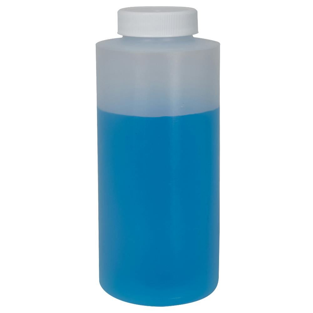 12 oz. Natural LDPE Squat Wide Mouth Cylindrical Bottle with 38/400 White Ribbed Cap with F217 Liner