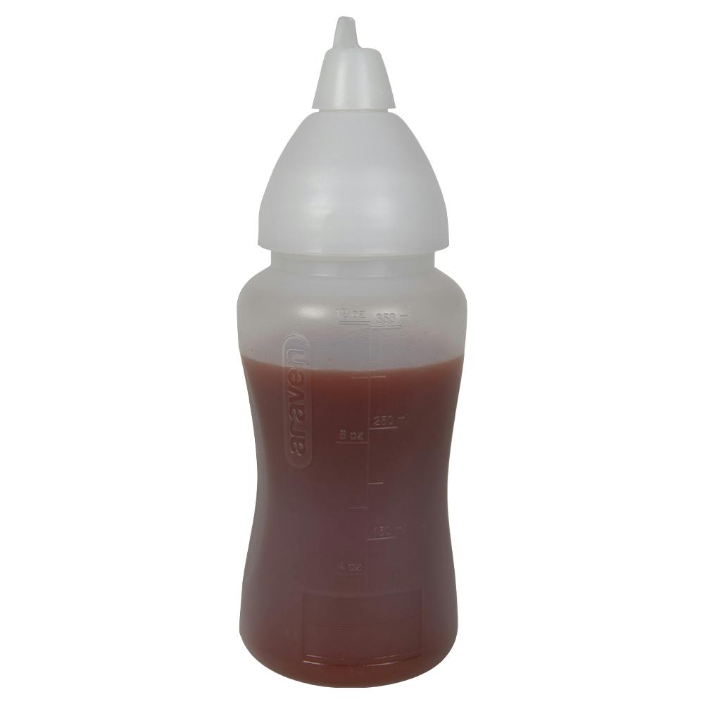 12 oz. Natural LDPE Round Wide Mouth Squeeze Sauce Bottle with 53mm White HDPE Anti-Drip Cap