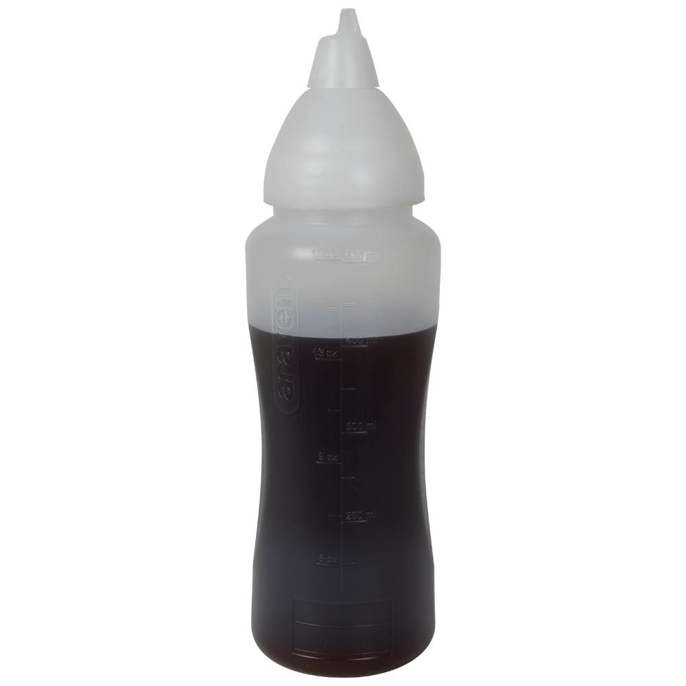 17 oz. Natural LDPE Round Wide Mouth Squeeze Sauce Bottle with 53mm White HDPE Anti-Drip Cap