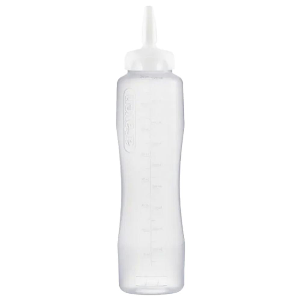 34 oz. Natural LDPE Round Wide Mouth Squeeze Sauce Bottle with 53mm White HDPE Precise Dispensing Nozzle Cap