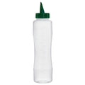 34 oz. Natural LDPE Round Wide Mouth Squeeze Sauce Bottle with 53mm Green HDPE Oil Dispensing Cap