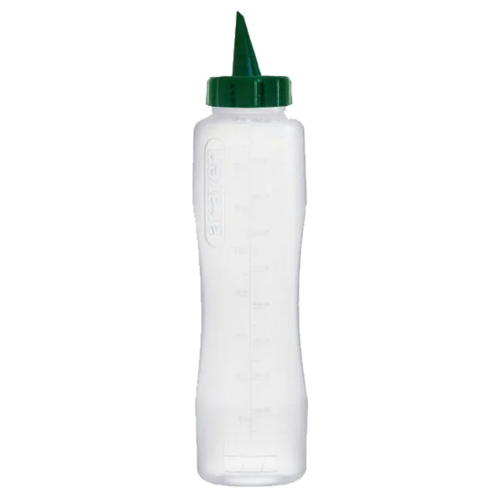 34 oz. Natural LDPE Round Wide Mouth Squeeze Sauce Bottle with 53mm Green HDPE Oil Dispensing Cap