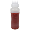17 oz. Natural LDPE Round Wide Mouth Squeeze Sauce Bottle with 53mm White HDPE Dispensing 3-Nozzle Cap