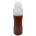 26 oz. Natural LDPE Round Wide Mouth Squeeze Sauce Bottle with 53mm White HDPE Dispensing 3-Nozzle Cap