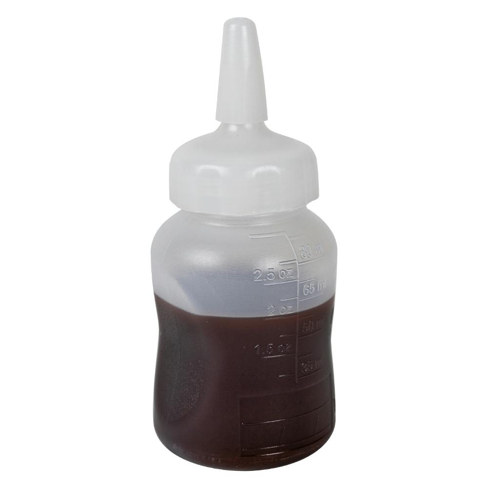 3 oz. Natural LDPE Round Mini Squeeze Sauce Bottle with White HDPE Precise Dispensing Nozzle Cap