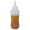 8 oz. Natural LDPE Round Mini Squeeze Sauce Bottle with White HDPE Precise Dispensing Nozzle Cap