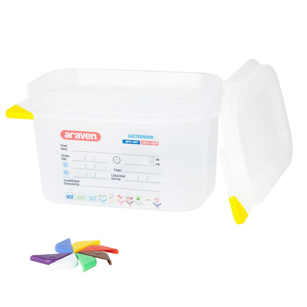 1/9 Size Clear Polyproylene Airtight Food Pan with LDPE ColorClip Lid - 1.1 Quart