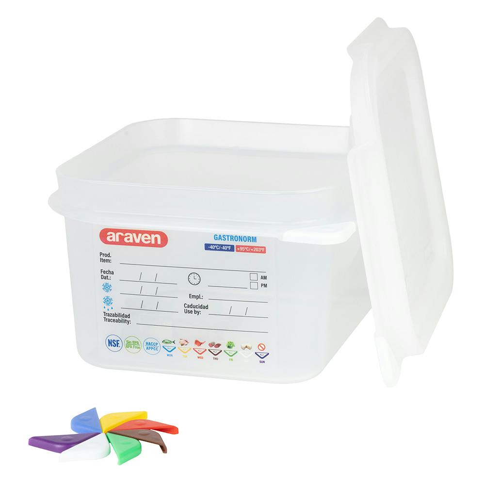 1/6 Size Clear Polyproylene Airtight Food Pan with LDPE ColorClip Lid - 1.9 Quart