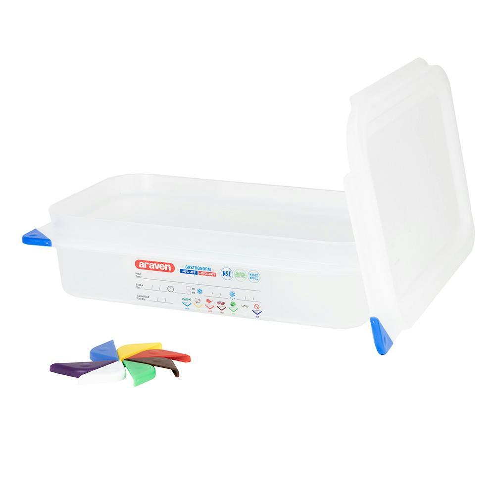 1/4 Size Clear Polyproylene Airtight Food Pan with LDPE ColorClip Lid - 1.9 Quart
