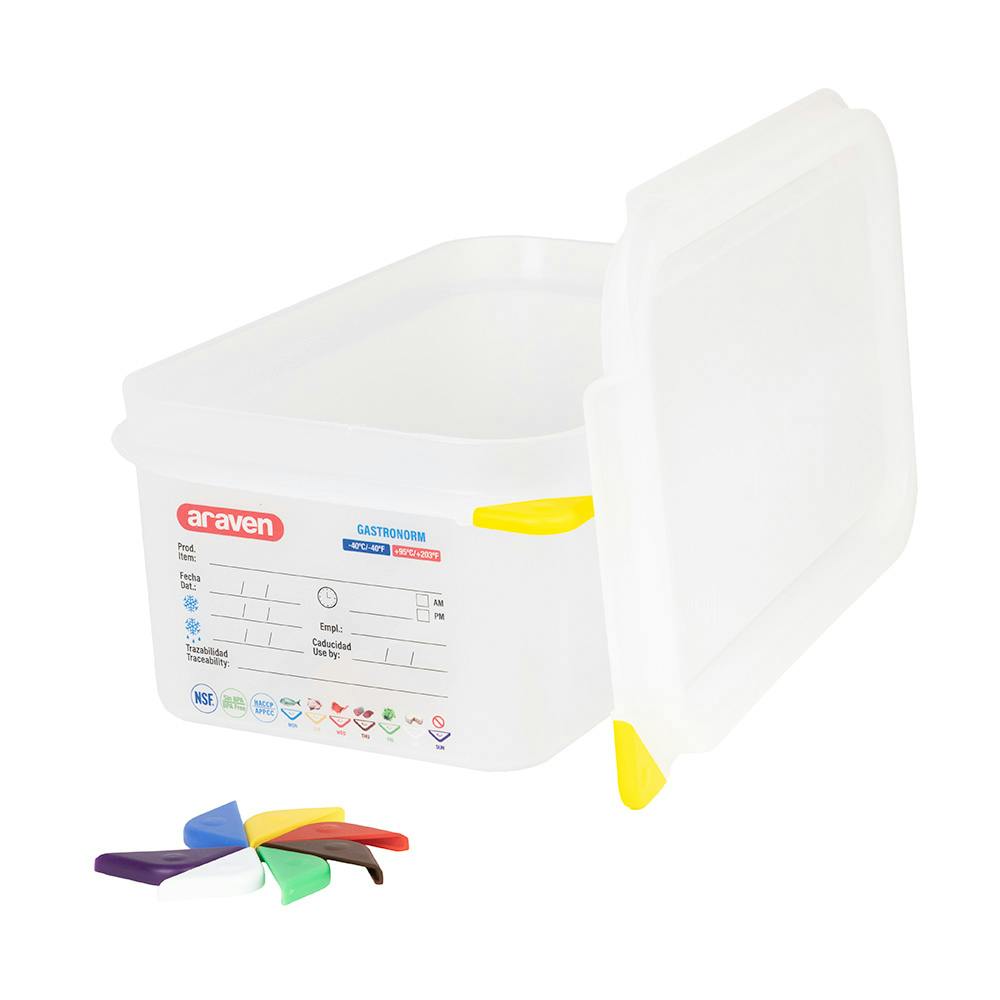1/4 Size Clear Polyproylene Airtight Food Pan with LDPE ColorClip Lid - 2.9 Quart