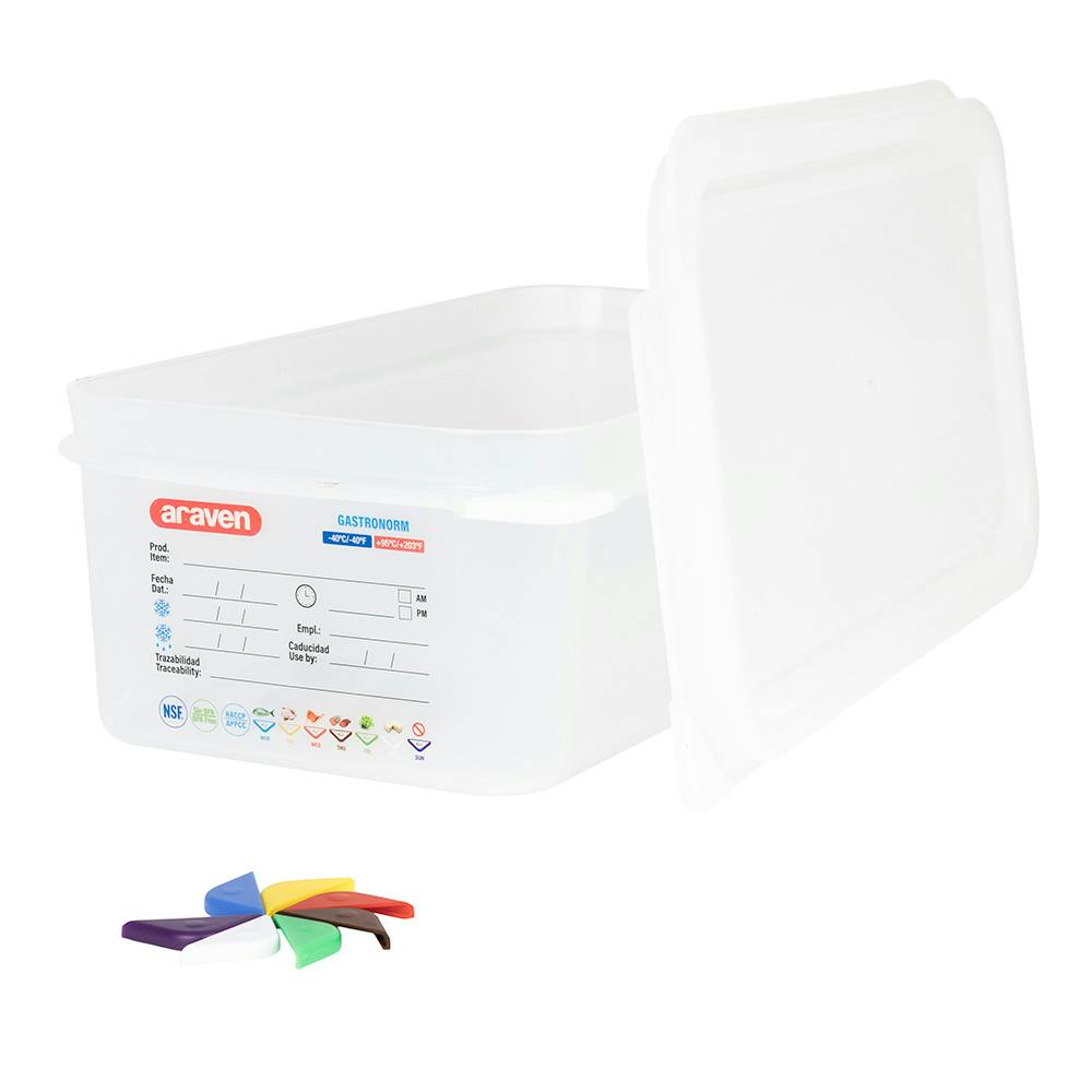 1/3 Size Clear Polyproylene Airtight Food Pan with LDPE ColorClip Lid - 4.2 Quart