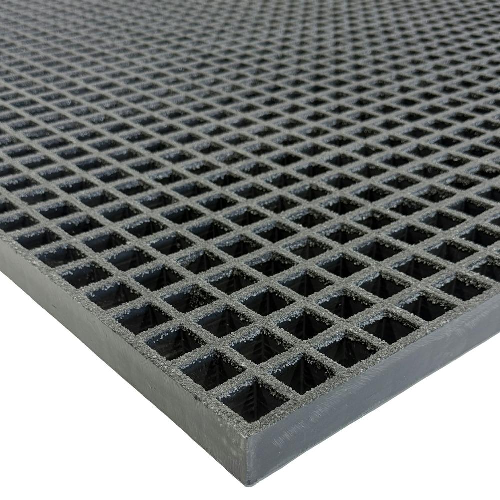 1-1/2" x 48" x 144" General-Purpose Dark Gray Fiberglass-Reinforced Orthophthalic Polyester Grating - Grit Top