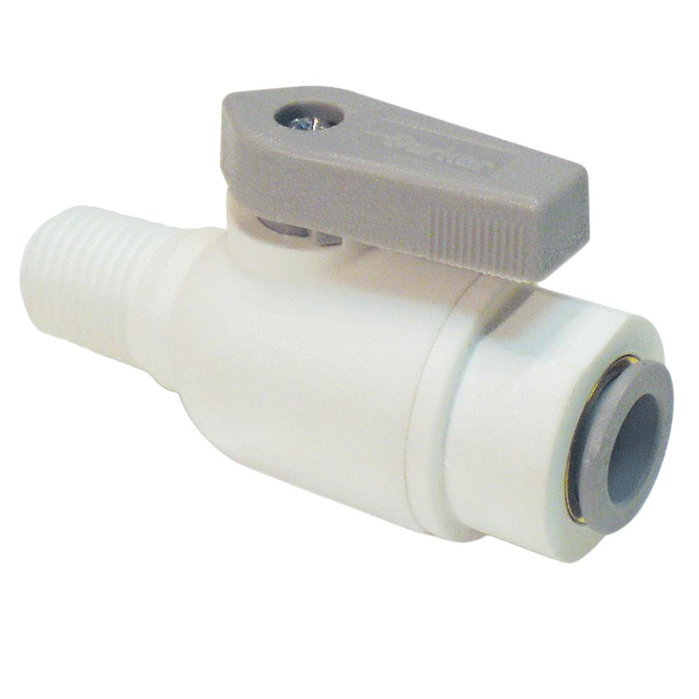 3/8" OD Push-to-Connect x 1/8" MNPTF White Polypropylene LIQUIfit® Male Connector Two-Way Ball Valve
