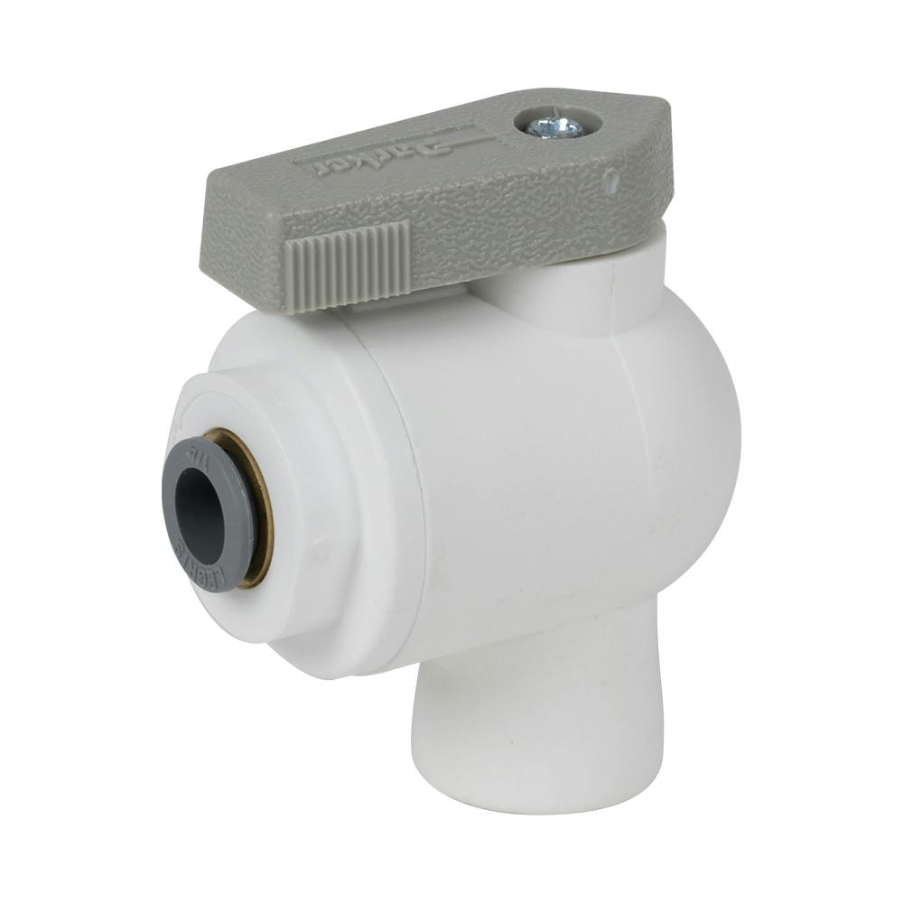 1/4" OD Push-to-Connect x 1/8" FNPTF White Polypropylene LIQUIfit® Female Elbow Two-Way Ball Valve