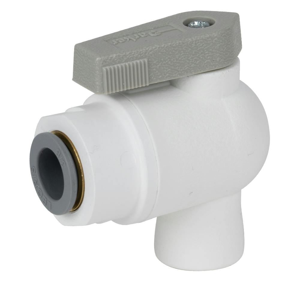 3/8" OD Push-to-Connect x 1/8" FNPTF White Polypropylene LIQUIfit® Female Elbow Two-Way Ball Valve