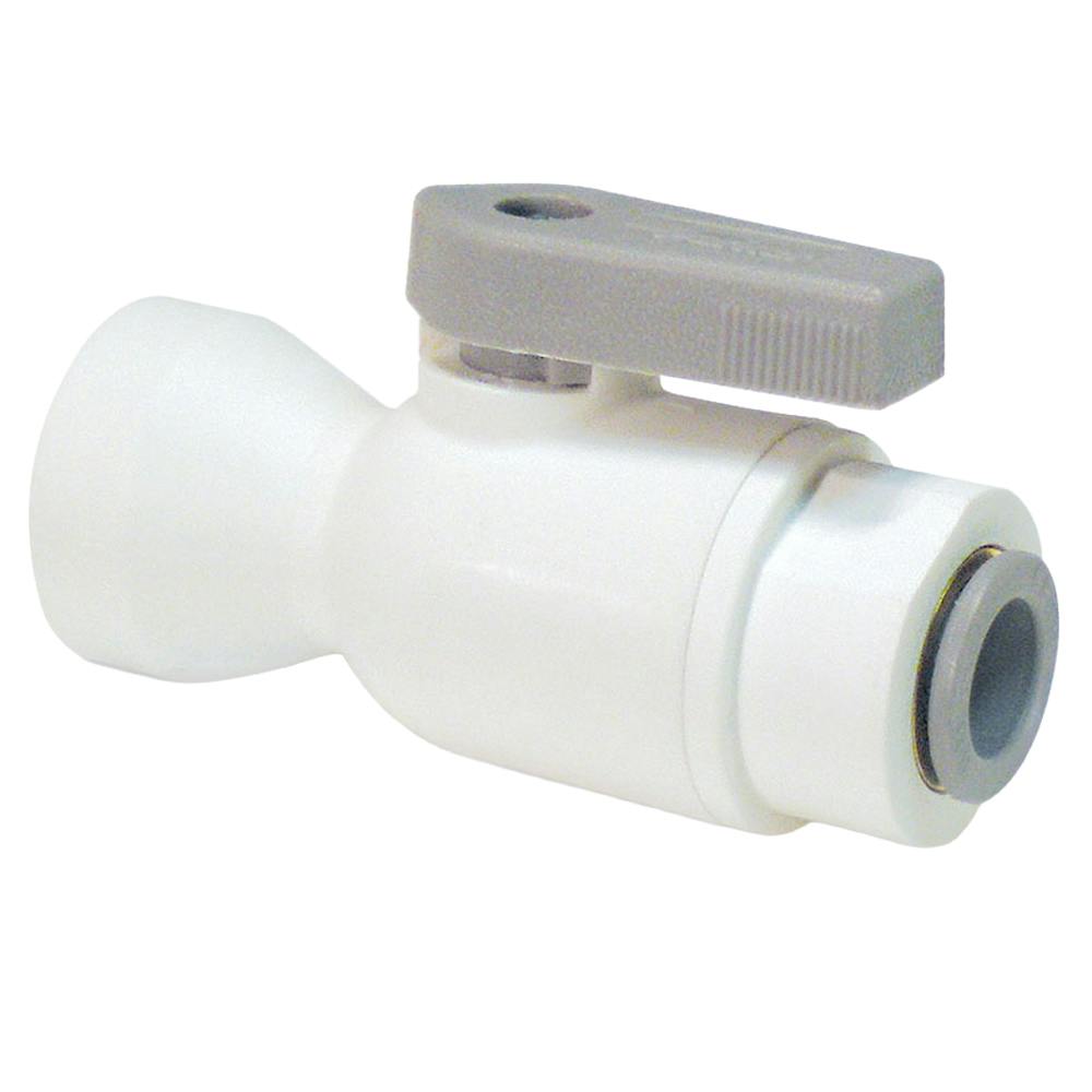 1/4" OD Push-to-Connect x 3/8" FNPTF White Polypropylene LIQUIfit® Female Connector Two-Way Ball Valve