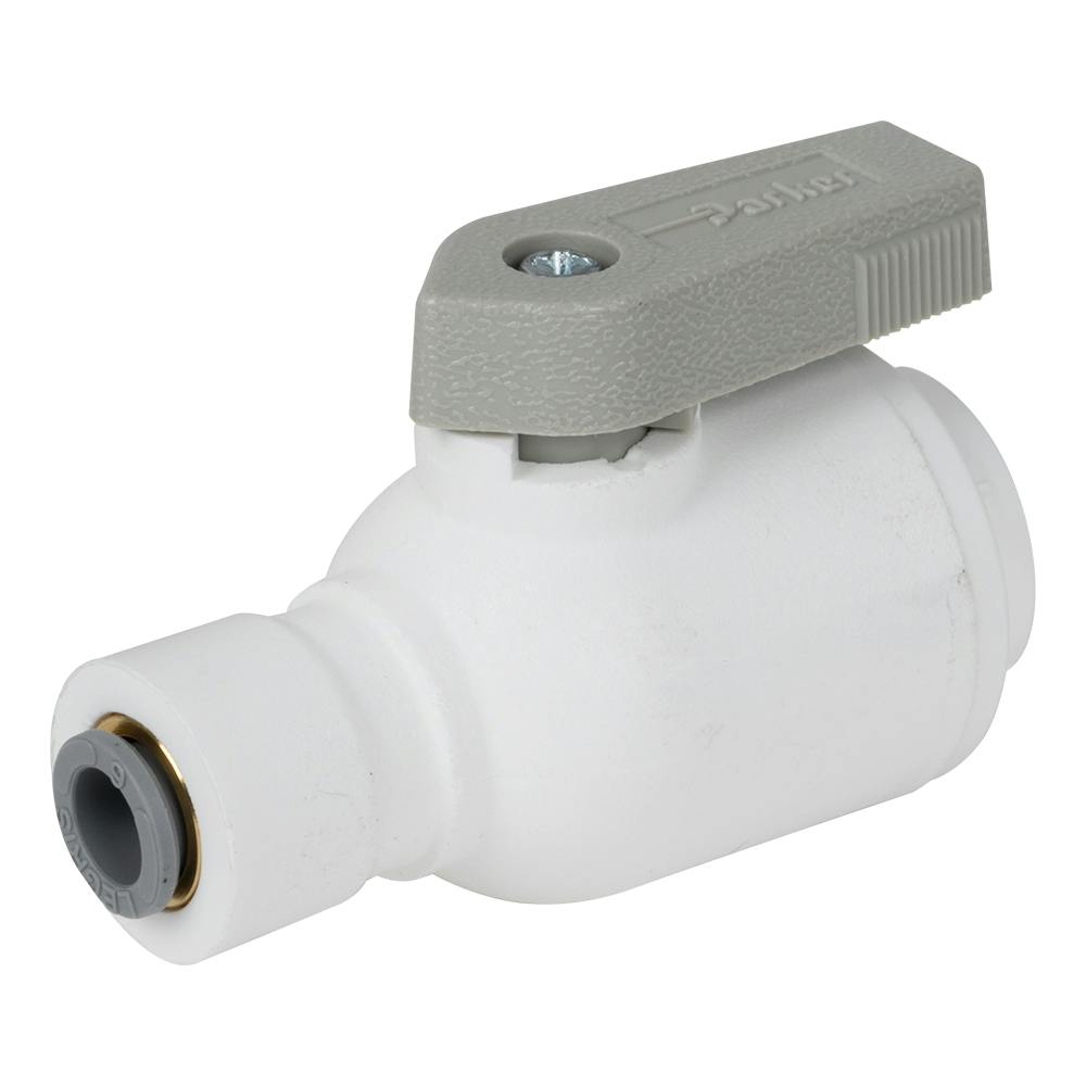 6mm OD Push-to-Connect x 6mm OD Push-to-Connect White Polypropylene LIQUIfit® Union Two-Way Ball Valve