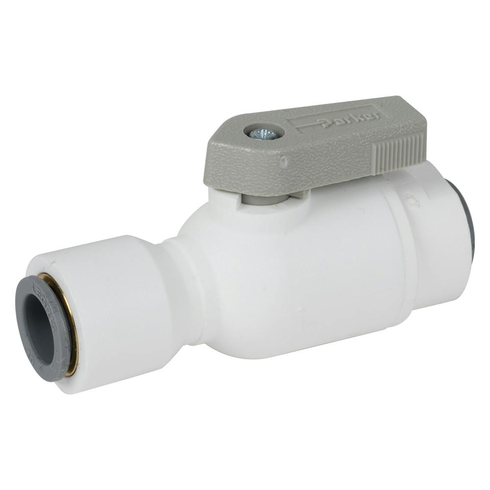 10mm OD Push-to-Connect x 10mm OD Push-to-Connect White Polypropylene LIQUIfit® Union Two-Way Ball Valve