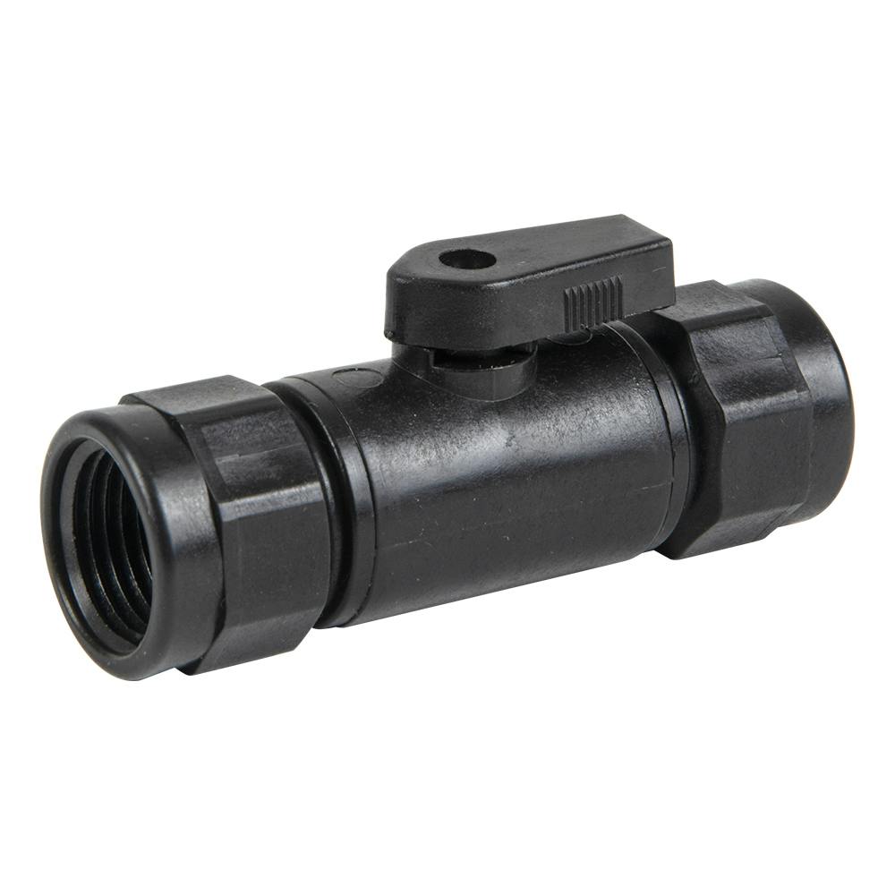 1/2" FNPT x 1/2" FNPT Black Polypropylene Series 638 Straight Two-Way Ball Valve with EPDM Seal
