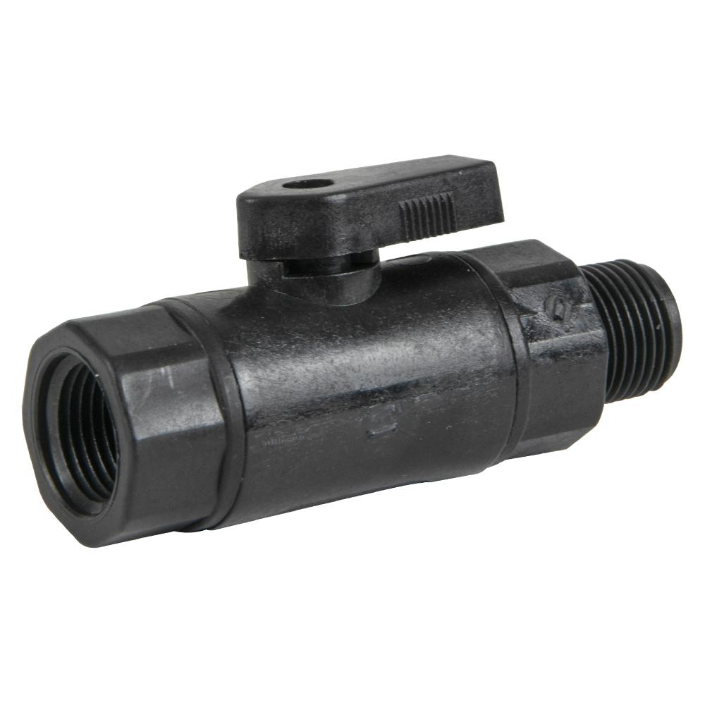 3/8" MNPT x 3/8" FNPT Black Polypropylene Series 638 Straight Two-Way Ball Valve with EPDM Seal