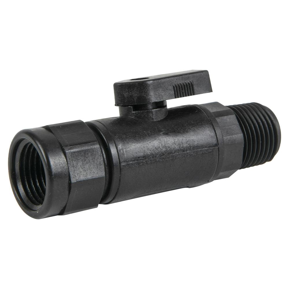 1/2" MNPT x 1/2" FNPT Black Polypropylene Series 638 Straight Two-Way Ball Valve with EPDM Seal
