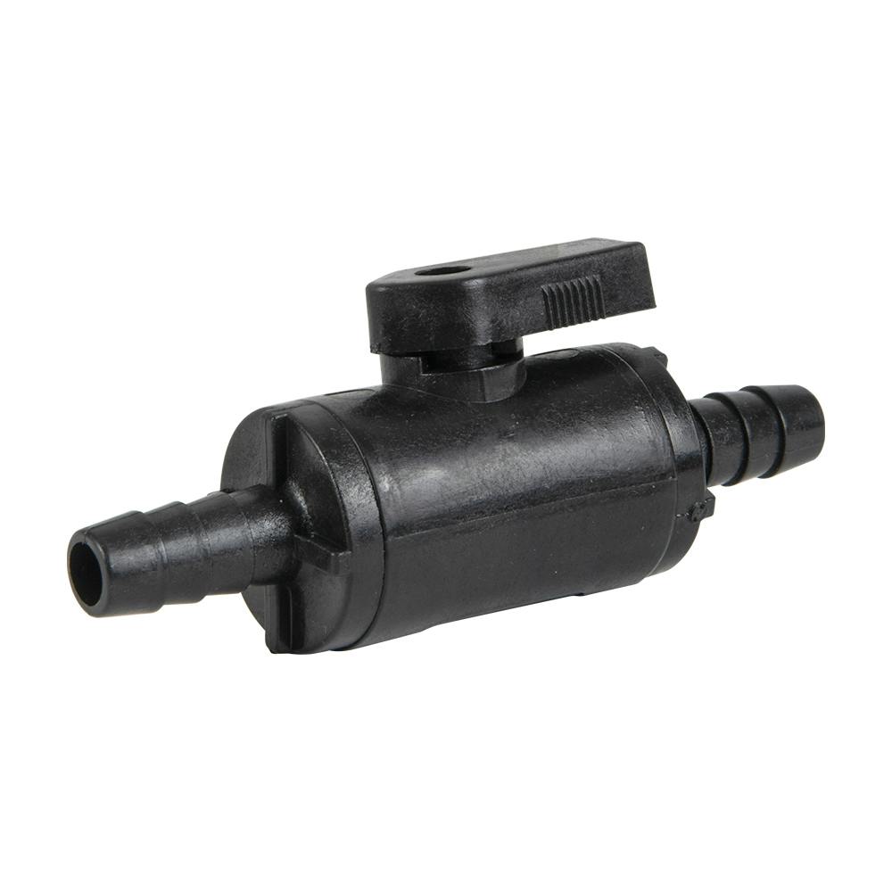 3/8" Hose Barb x 3/8" Hose Barb Black Polypropylene Series 638 Straight Two-Way Ball Valve with FKM Seal