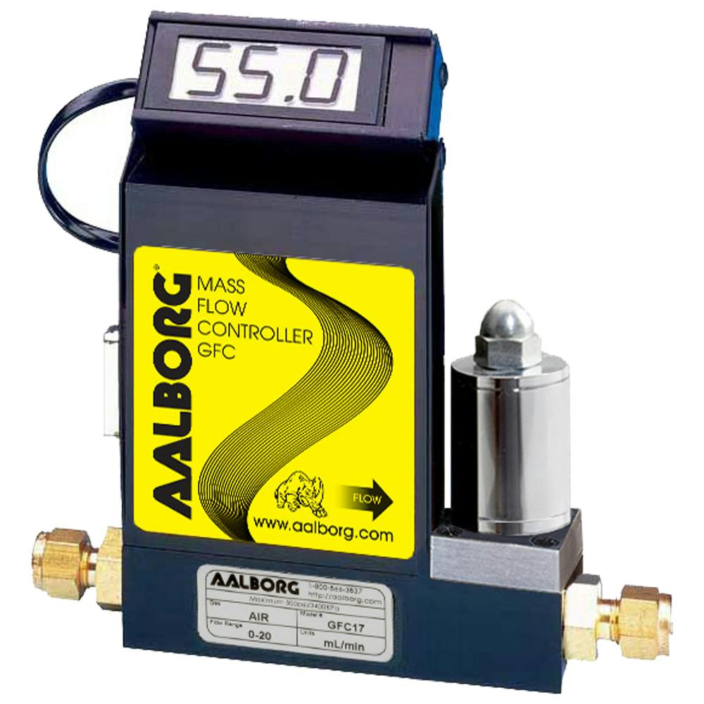Aluminum GFC17 Analog Mass Flow Controller 0-100mL/Min for Nitrogen; 1/4" Tube OD Brass Fitting