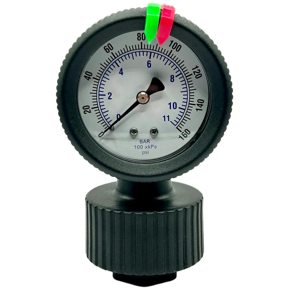 Black Polypropylene One-Piece Molded Pressure Gauge with FKM Diaphragm - 0 to 60 psi Range