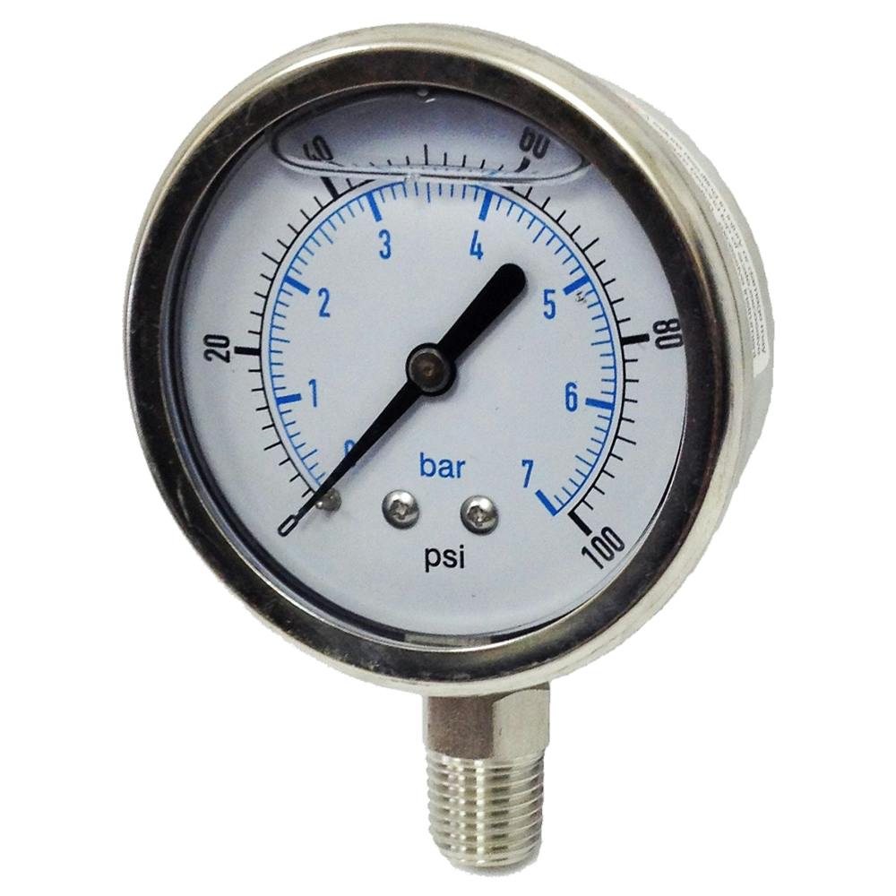 Stainless Steel Industrial Pressure Gauge with 2-1/2" Dial & 1/4" MNPT Connection - 0 to 160 psi Range