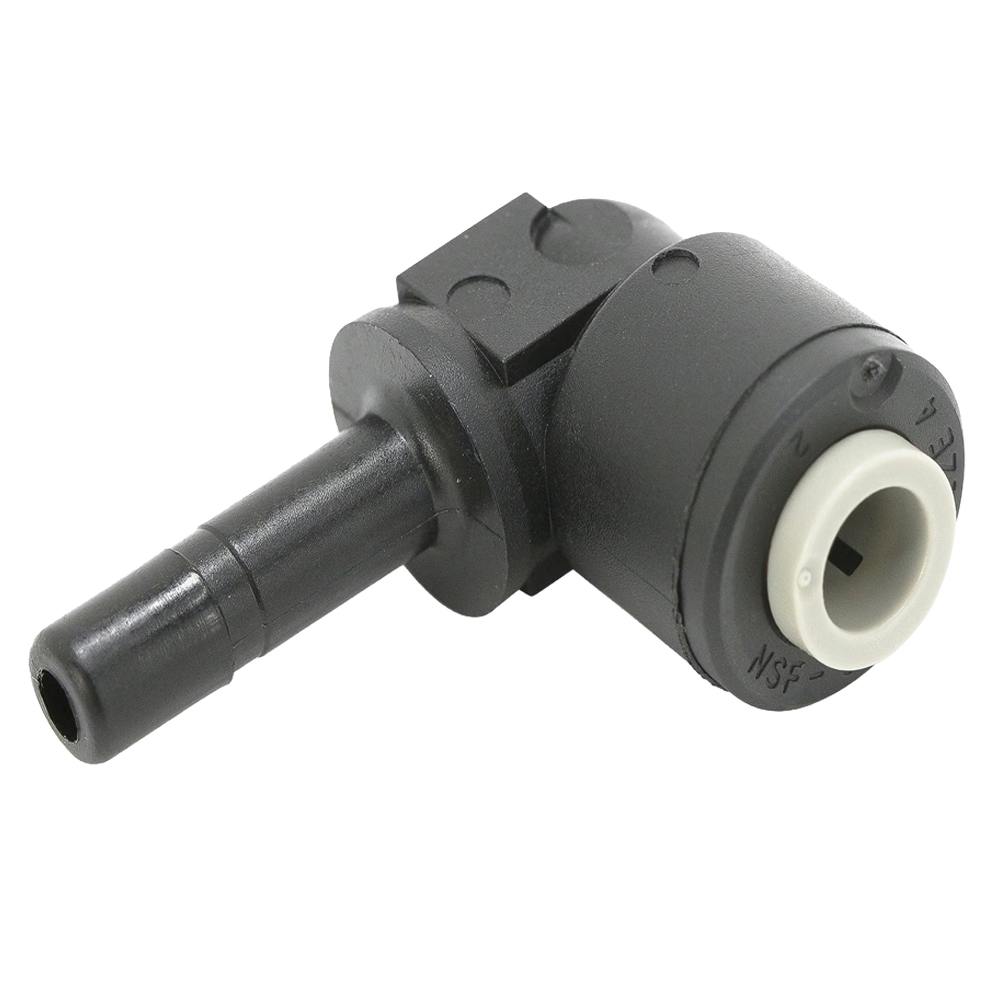 1/4" OD Push-to-Connect x 1/4" OD Tube Stem Black Polypropylene TrueSeal™ 90° Union Tube Stem Elbow