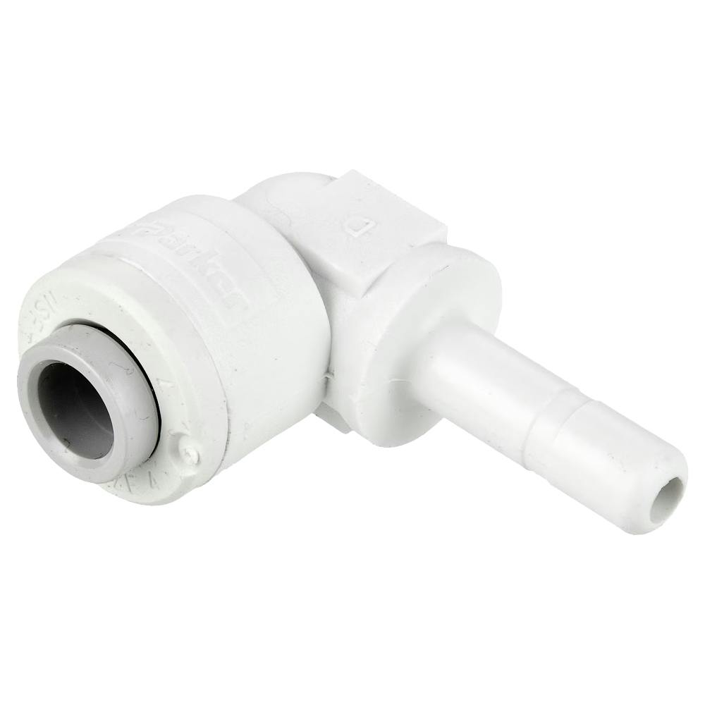 1/4" OD Push-to-Connect x 1/4" OD Tube Stem White Polypropylene TrueSeal™ 90° Union Tube Stem Elbow