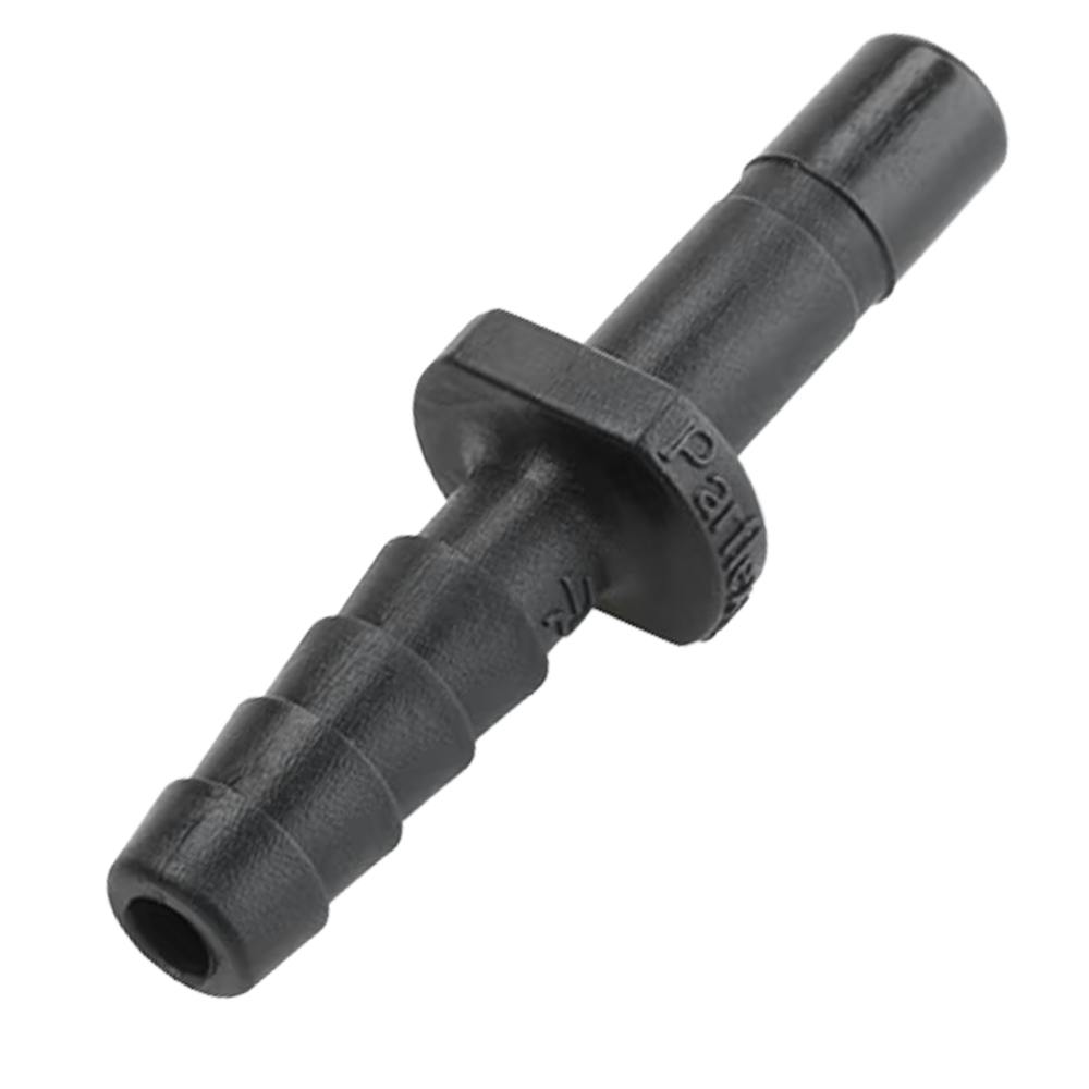 3/8" OD Tube Stem x 1/4" Hose Barb Black Kynar® PVDF TrueSeal™ Tube Stem Connector