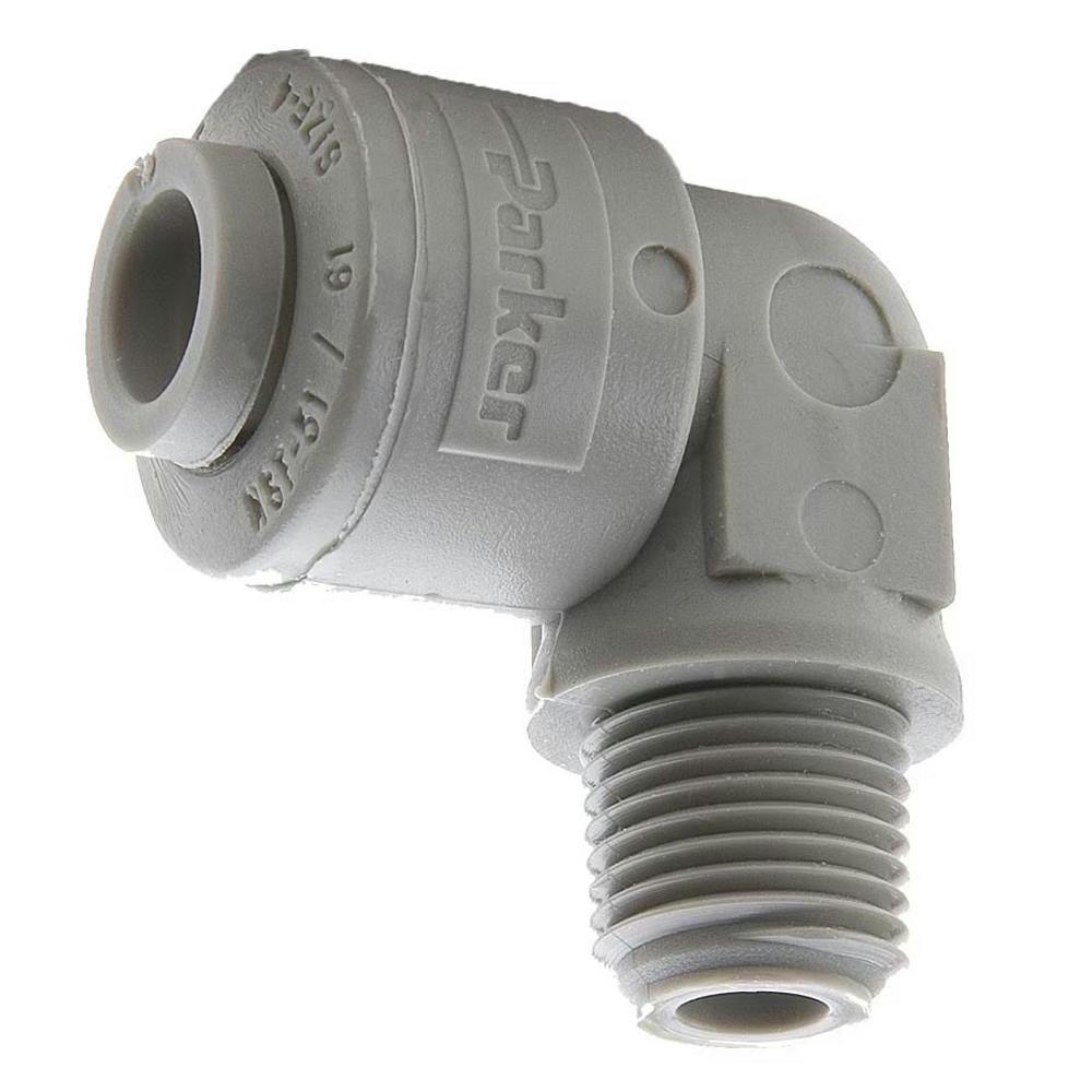 1/4" OD Push-to-Connect x 1/4" MNPTF Gray Acetal TrueSeal™ 90° Male Elbow