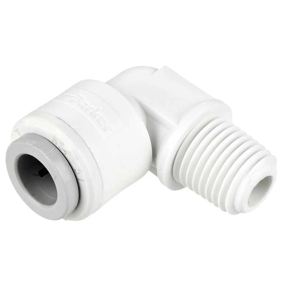 1/4" OD Push-to-Connect x 1/8" MNPTF White Polypropylene TrueSeal™ 90° Male Elbow