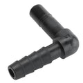 3/8" OD Tube Stem x 3/8" Hose Barb Black Kynar® PVDF TrueSeal™ 90° Tube Stem Elbow