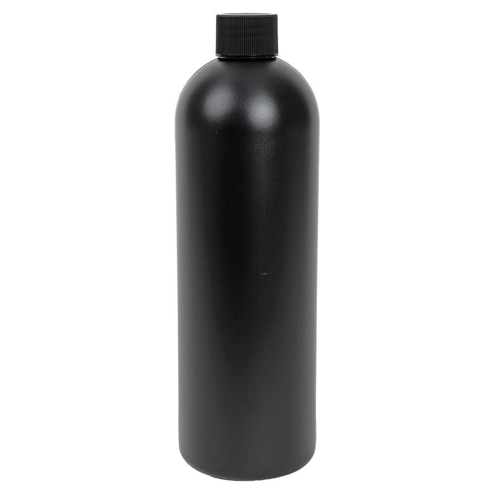 16 oz. Black HDPE Cosmo Bottle with 24/410 Black Ribbed Cap with F217 Liner