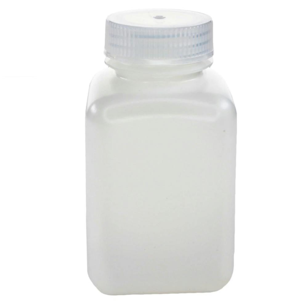 250mL Natural HDPE Sterile Wide Mouth Square Reagent Bottle with 43/415 Natural Polypropylene Cap - Package of 12