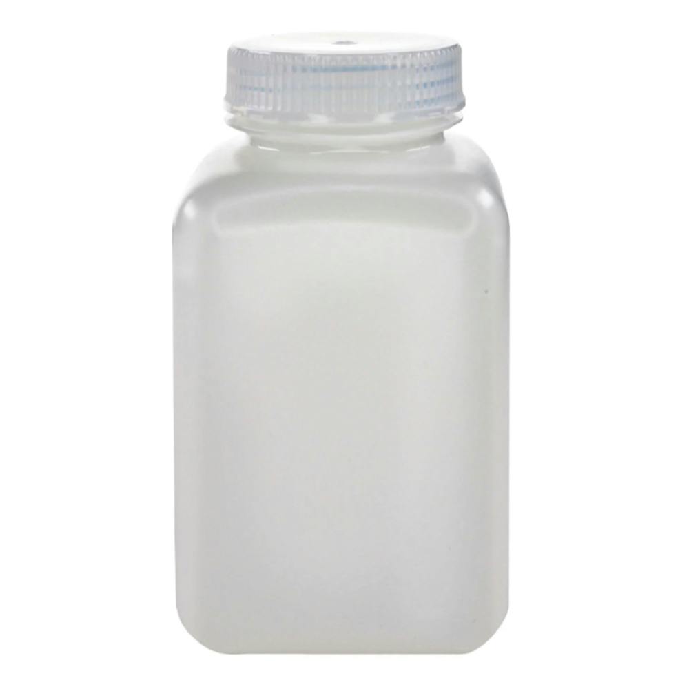 500mL Natural HDPE Sterile Wide Mouth Square Reagent Bottle with 43/415 Natural Polypropylene Cap - Package of 12