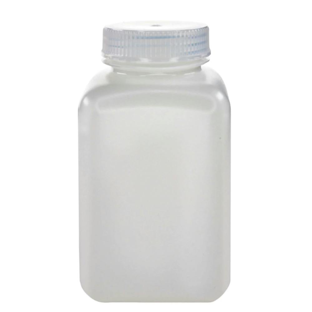 500mL Natural HDPE Non-Sterile Wide Mouth Square Reagent Bottle with 43/415 Natural Polypropylene Cap - Package of 12