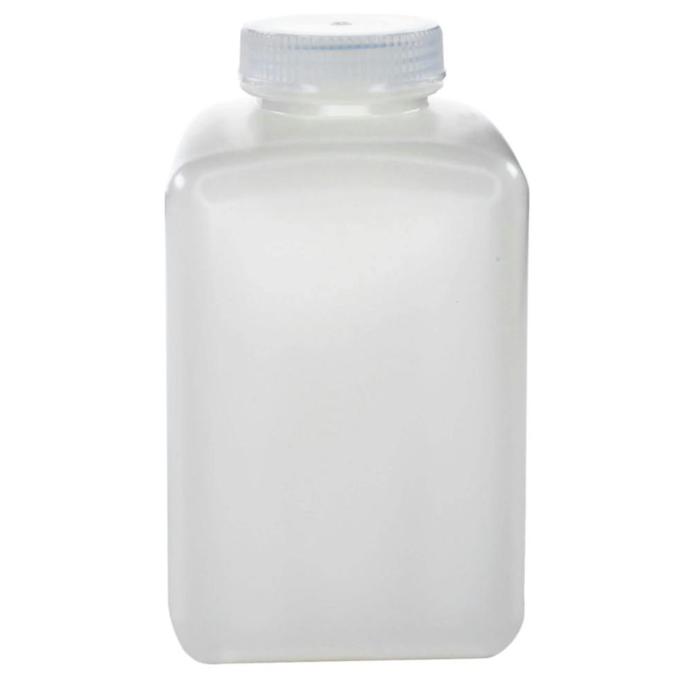 1000mL Natural HDPE Non-Sterile Wide Mouth Square Reagent Bottle with 53/415 Natural Polypropylene Cap - Package of 12